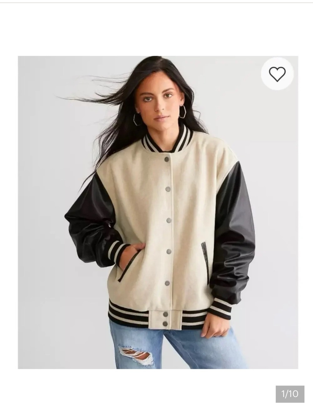 Gilded Intent Two-Tone Varsity Jacket in Cream & Black
